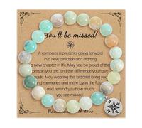 HJZHII Going Away Gifts, Natural Stone Compass Bracelet Retirement Gift Goodbye Going Away Moving Gift Healing Bracelet Inspirational Gifts for Men Women Coworker Friends Farewell Retirement
