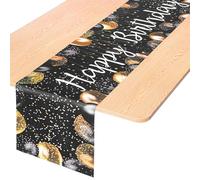 HJZHII Happy Birthday Table Runner, 72×13In Vintage Black Gold Birthday Table Runner Birthdays Dining Linen Tables Decoration for Men Women Indoor Outdoor Home Party