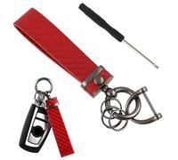 HJZHII Leather Car Keychain, Detachable Carbon Fiber Keyrings for Car Keys 360 Degree Rotatable with Anti-Lost D-Ring Screwdriver Auto Key Chain Holder Car Accessories for Men Women(Red)