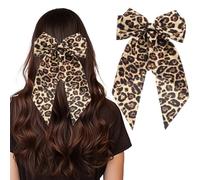 HJZHII Leopard Hair Bows for Women, Big Bow Hair Clips with Long Tail Hair Ribbon Cheetah Print Bow Barrette Bowknot Hairpin Ponytail Holder Accessories, Yellow