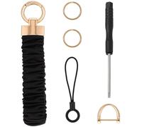 HJZHII Wrist Keychain, Stretchy Key Chain with D Ring Car Key Fob Scrunchie Wristband Hand Wrist Lanyard Wristlet Strap Bracelet for Women Men Wallet Keys Camera Handbags Headphone (Black)