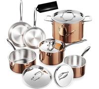 HJZSZX Copper Pots and Pans Set with Stainless Steel Lid Induction Cookware Set Include Stock Pot Saucepan Frying Pan,Copper SS 10 PC,One