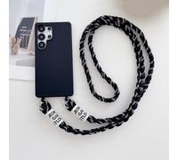 HJZSZX For Galaxy A15 5G Edge Soft Lanyard Phone Case Crossbody Silicone Cover(For Galaxy A15 5G/Black)