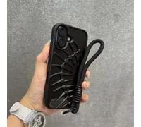 HJZSZX For iPhone 11ProMax Luxury Oil Paint Fish Bone Case Slim Mate Hollow Out Wrist Strap Cover(For iPhone 11ProMax/Black PY)