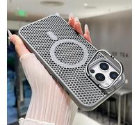 HJZSZX For IPhone 12 ProMax Fold Lens Stand Cooling Mesh Heat Dissipation Case Breathable Magnetic Cover(For IPhone 12 ProMax/Gray)