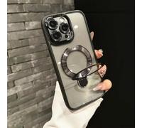 HJZSZX For iPhone 12 ProMax Fold Ring Holder Case Transparent Cover Kickstand Phone Shell(For iPhone 12 ProMax/Black)