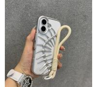 HJZSZX For iPhone 12Pro Luxury Oil Paint Fish Bone Case Slim Mate Hollow Out Wrist Strap Cover(For iPhone 12Pro/Silver PY)