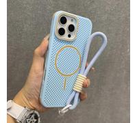 HJZSZX For iPhone 12ProMax Breathable Heat Dissipation Mesh Magnetic Case Wrist Strap Hand Lanyard Cover(For iPhone 12ProMax/Blue)