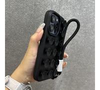 HJZSZX For iphone 12Promax Fashion Liquid Silicone Suction Cup with Wrist Strap Case Solid Color Cover(For iphone 12Promax/Black)