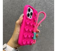 HJZSZX For iphone 12Promax Fashion Liquid Silicone Suction Cup with Wrist Strap Case Solid Color Cover(For iphone 12Promax/Red)