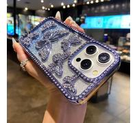 HJZSZX For iphone 12Promax Luxury Electroplate Butterfly Glitter Phone Case Transparent Back Cover(For iphone 12Promax/Blue)