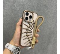 HJZSZX For iPhone 14ProMax Luxury Oil Paint Fish Bone Case Slim Mate Hollow Out Wrist Strap Cover(For iPhone 14ProMax/Gold PY)