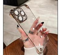 HJZSZX For iphone 15 Pro Luxury Plating Frameless Transparent Case Glass Camera Ultra Thin Hard Pc(For iphone 15 Pro/golden)