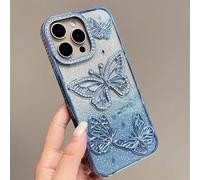 HJZSZX For iPhone 16 Pro Women Butterfly Phone Case Transparent Plating Soft Silicone Cover(For iPhone 16 Pro/Blue)