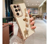 HJZSZX For Samsung S20 FE Luxury Plating Case Heart Wrist Chain Bracelet Cover(For Samsung S20 FE/white)