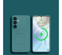 HJZSZX For Samsung S24 Plus Luxury Silicone Magnetic Wireless Charge Case Shockproof Cover(For Samsung S24 Plus/Drak Green)