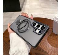 HJZSZX For Samsung S24Plus Folding Rotating Stand Magnetic Case Matte Clear Wireless Charging Cover(For Samsung S24Plus/black)