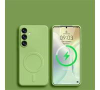 HJZSZX For Samsung S25 Plus Luxury Silicone Magnetic Wireless Charge Case Shockproof Cover(For Samsung S25 Plus/Army green)