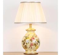HJZZQH 20” American Flower and Bird Table Lamp Hand-Painted Ceramic Table Lamp White Fabric Lamp Shade Gold Finish Desk Lamp for Bedroom Living Room Office