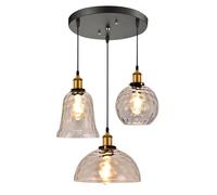 HJZZQH 3-Light Cluster Pendant Light Industrial Chandelier Kitchen Island Lights Retro Hanging Lamp with Clear Hammered Glass Shade Vintage Farmhouse Ceiling Lighting Fixture for Dining Room