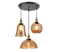 HJZZQH 3-Light Cluster Pendant Light Industrial Chandelier Kitchen Island Lights Retro Hanging Lamp with Clear Hammered Glass Shade Vintage Farmhouse Ceiling Lighting Fixture for Dining Room