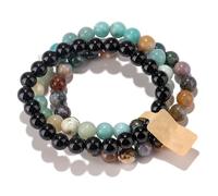 HJZZQH 3pcs 6/8mm stretch ded bracelet crystal stone bracelets for women men semi-precious gemstone bracelets round jewelry gifts box