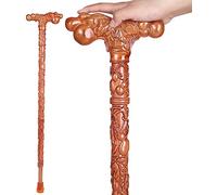 HJZZQH Adjustable Crutches, Wood Cane, Crutch with Supportive Curved Handle Exquisite Carving, As Gifts Walking Sticks, Fashionable Sturdy Stable for Men and Women-90Cm Crutches