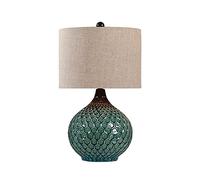 HJZZQH Bed Lamp Retro Green Lamps Ceramics Bedside Table Lamps with Fabric Lampshade American Style Ice Crack Nightstand Lamps for Home Office, 22" H Bedside Table Lamp Living Room Lamp(Beige)