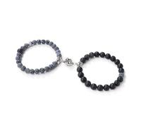 HJZZQH Bracelets for Men 8mm Amethyst Bracelet Uncut 2PCS Nature Stones 2PCS Couple Puzzle Flowers White Beads Braided Elastic 17cm x 7mm for Engagement
