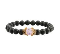 HJZZQH Bracelets for Men 8mm Natural Raw Amethyst Stone Bracelet Nature Stones Crown Black White Round Beads Braided Elastic 17cm x 7mm for Engagement