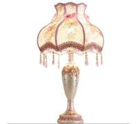 HJZZQH European Vintage Table Lamp Resin Bedroom Bedside Lamp Decorative Table Lamps Pink Colour Fabric Shade E27 Living Room Hotel 30 * 55CM