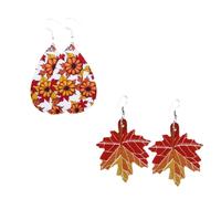 HJZZQH Fashionable Thanksgiving Party Ear Adornments Maple Leaves Earrings Stylish Leather Set