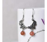 HJZZQH for Women, Chinese Eardrop S925 Retro Ethnic Lion Rolling Hydrangea Female Thai Red Agate Earrings SouthCom