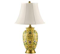 HJZZQH Glazed Ceramic Table Lamp Hand Painted Flowers Chinoiserie Lamp Night Stand Light Lamp Large Oriental Vase Shape Bedroom Desk Lamp Chinese Table Light