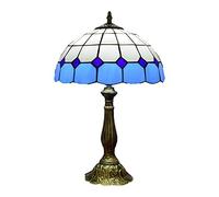 HJZZQH Minimalist Style Table Lamp 12 Inch Eye Protection Mediterranean Lamp Handmade Stained Glass for Bedroom Bedside Lounge,Blue Warm as Ever