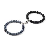 HJZZQH Natural Stone Beads 8mm Bracelet Crystal Bracelets Spiritual 2PCS Nature Stones Heart Black Gray-Blue Round Braided Elastic 17cm x 7mm for Prom