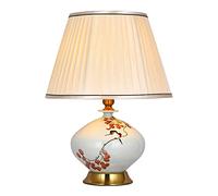 HJZZQH Painted Plum Ceramics Table Lamp China Antique Bedroom Bedside Lamp Large Oriental Ceramic Desk Lamp for Living Room Office Night Lamp 48 * 36cm