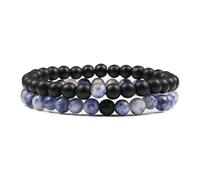 HJZZQH Relationship Bracelets for Couples Real Crystal Bracelet Nature Stones Blue Black Round Beads Woven Stretchy 17cm x 7mm for Prom