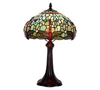 HJZZQH Table Lamp with Dragonfly Stained Glass Desk Lamp 12Inch Vintage Reading Lamps for Bedside Table Colorful Lamps for Living Room Bedroom Office Needed