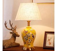 HJZZQH Vintage Bedside lamp American Country Style Table Lamps Ceramics Decorative Table Lamp Fabric Shade E27 Living Room & Bedroom Hotel Table Lamp,C