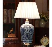 HJZZQH Vintage Table Lamps Ceramics Decorative Table Lamp American Country Style Bedside lamp Fabric Shade E27 Living Room & Bedroom Hotel Table Lamp