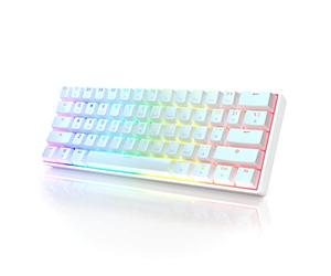 HK Gaming GK61 Mechanical Gaming Keyboard 60 Percent | 61 RGB Rainbow LED Backlit Programmable Keys | USB Wired | For Mac and Windows PC | Hotswap Gateron Mechanical Red Switches | White