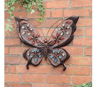 HK: LARGE SOLAR POWERED METAL JEWELLED BUTTERFLY WALL ART