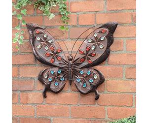 HK: LARGE SOLAR POWERED METAL JEWELLED BUTTERFLY WALL ART