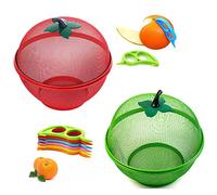 HK Online 1 RED & 1 Green Apple Mesh Fresh Fruits Basket & Citrus Peeler -Keep Unwanted Pets & Insects Out (1 RED & 1 Green Basket & Peeler)