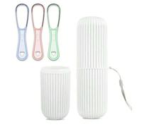 HK Online 1 White Travel Toothbrush Holder, MOUTHWASH Cup, Toothpaste Holder & Tongue Scraper -Carry Strap, Anti Slip Groove (White & Scraper)