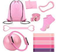 HK Online 13pc PRO ELITE PILATES KIT -PILATES CIRCLE, Yoga Ring & Band, Socks, YOGA EQUIPMENT, BOOTY Bands, BODY TRIMMER, Waist & Ab Shaper, Arms, Chest, Sit Up Puller & Gym Bag (13pc PINK Kit)