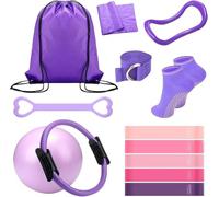 HK Online 13pc PRO ELITE PILATES KIT -PILATES CIRCLE, Yoga Ring & Band, Socks, YOGA EQUIPMENT, BOOTY Bands, BODY TRIMMER, Waist & Ab Shaper, Arms, Chest, Sit Up Puller & Gym Bag (13pc PURPLE Kit)