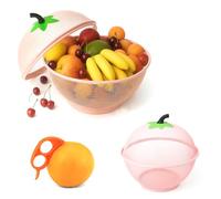 HK Online Apple Mesh Fresh Fruits Basket & Ring Citrus Peeler, Fruit Bowl, Decorative Tablepiece -Keep Unwanted Pets, Bugs & Insects Out (1 Baby Pink)
