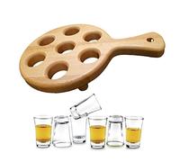 HK Online Elegance Shot Glass Paddle Board & Glasses -Shot Glass Serving Board, Shot Board, Barware, Restaurant, Bar, Cafe, Beer Garden (Round Pine Tray & 7 Glasses)